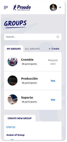 Enable the creation of groups and microtournaments by forming teams among friends or participating in specific tournaments for selected matches.