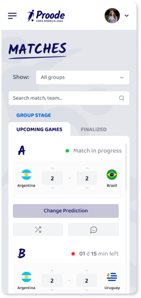 Each employee will have a personal profile to predict match results in the tournament.